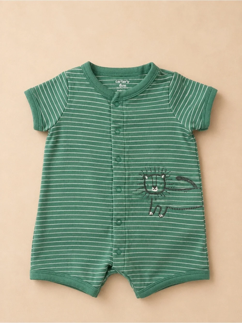 Carter's Green & White Striped Lion Short-Sleeve One-Piece